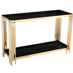 Modern Black Glass and Gold Metal Console Table Modern Black Glass and Gold Metal Console Table