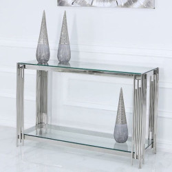 Modern Glass and Chrome Console Table Modern Glass and Chrome Console Table