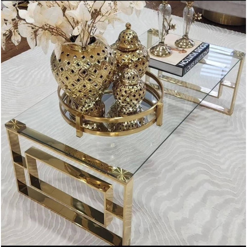 Modern Glass and Gold Coffee Table Modern Glass and Gold Coffee Table