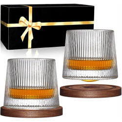 Whiskey Glasses with Wooden Coasters