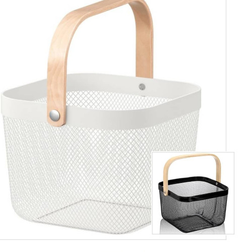 Wire Mesh Storage Basket with Wooden Handle Wire Mesh Storage Basket with Wooden Handle